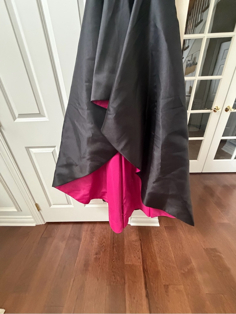 Black Satin Dress by Hannah's Boutique with Fuchsia Lining - Picture 3 of 15